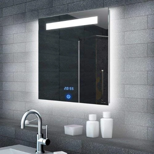 Lux-aqua Light Mirror with LED Lighting with 990 Lumen Clock Touch Switch and a 60 x 65 cm ML6506 - Image 1