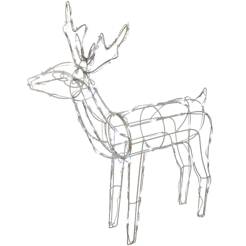 WeRChristmas Pre-Lit 3D Twinkling Reindeer Christmas Decoration with 90-LED, 78 cm - Large, White