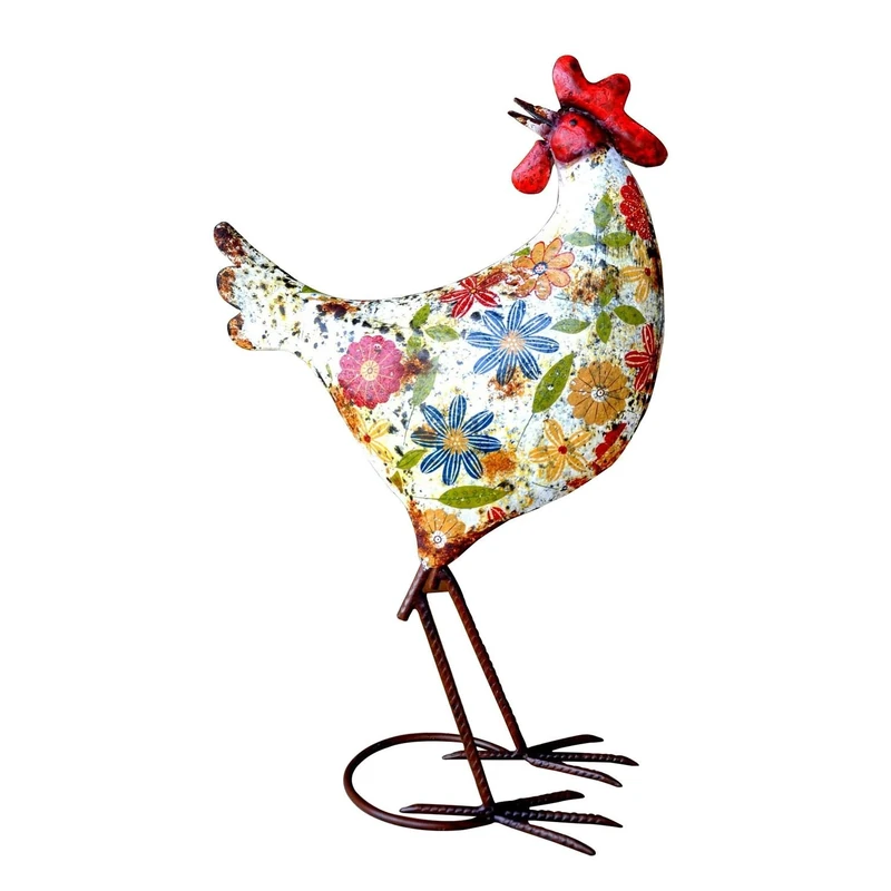 Adobe F91041 Audrey Henburn Large Painted Metal Chicken Garden Ornament. Unusual and quirky, Pack of 24