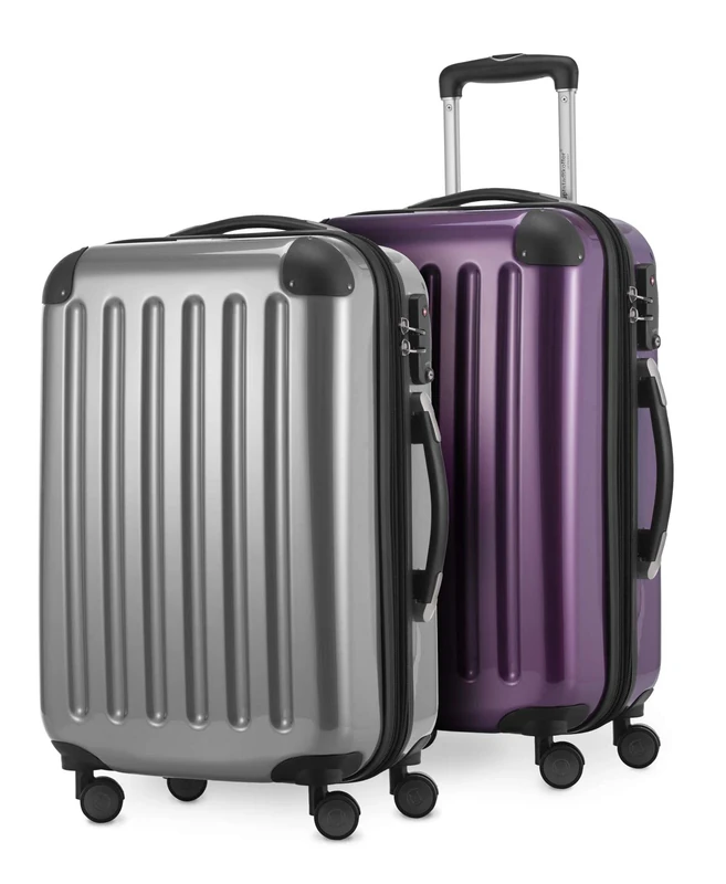 HAUPTSTADTKOFFER® · Two-Piece Hard-Side suitcases Set high Gloss · 2 x Cabin Luggage 45 Liter (55 x 35 x 20 cm) · TSA Combination Lock (Silver-Aubergine)