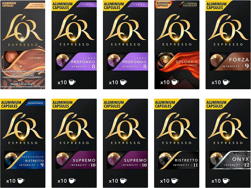 L'OR Espresso Variety Pack Nespresso Compatible Coffee Pods (Pack of 10, Total 100 Coffee Capsules)