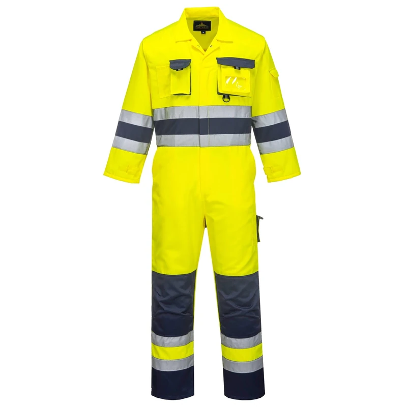 Portwest TX55 Men's Nantes Hi Vis Reflective Boiler Suit Overalls Coverall Safety Class 3 Yellow/Navy, M