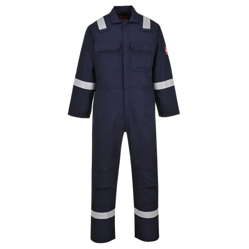 Portwest BIZ5 Bizweld FR Men's Coverall Flame Resistant Welding Overall Safety Gear 100% Cotton Reflective Tape Knee Pad Pockets Molten Metal Splash Protection, Navy, 5XL