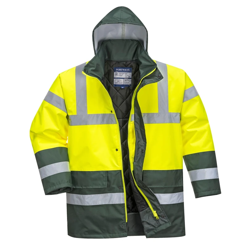 Portwest S466 Men's Waterproof Hi Vis Traffic Jacket - Reflective Safety Coat Yellow/Green, X-Large
