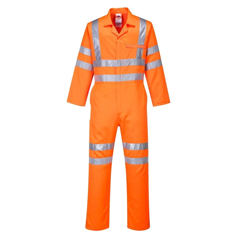 Portwest RT42 Hi-Vis Heavyweight Polycotton Coverall with Pockets - Reflective High Viz Outdoor Safety Boiler Suit Workwear Overalls, Orange Tall, M