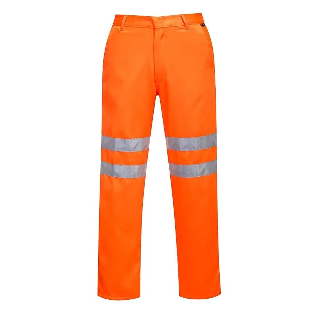 Portwest RT45 Hi Vis Polycotton Work Trousers with Reflective Tape Water Resistant EN ISO 20471 Certified Rail Safety Pants with Pockets UPF Protection Workwear, Orange, 5XL