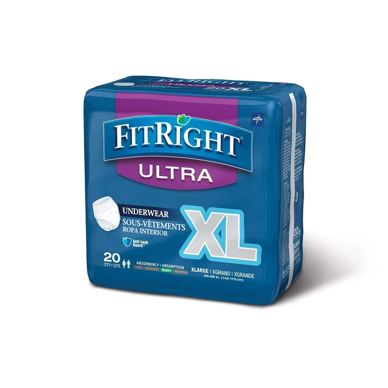 FitRight Ultra Adult Incontinence Underwear, Heavy Absorbency, X-Large, 56-68, 4 Packs of 20 (80 Total)