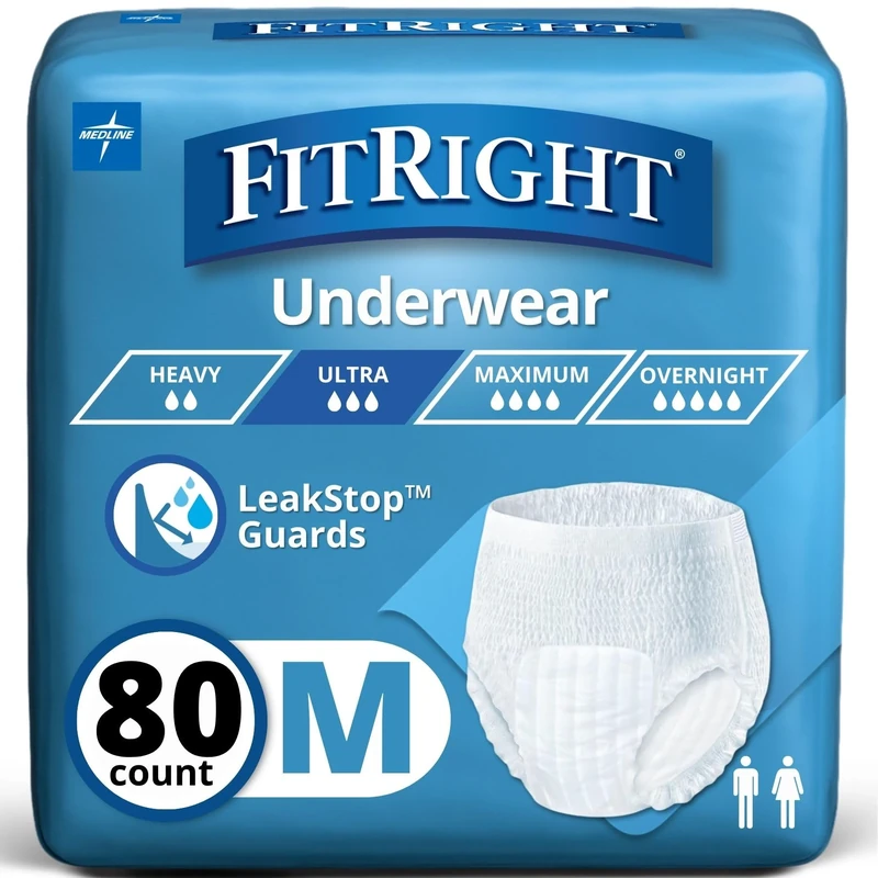 FitRight Ultra Adult Incontinence Underwear, Heavy Absorbency, Medium, 28-40, 4 Packs of 20 (80 Total) - Image 1
