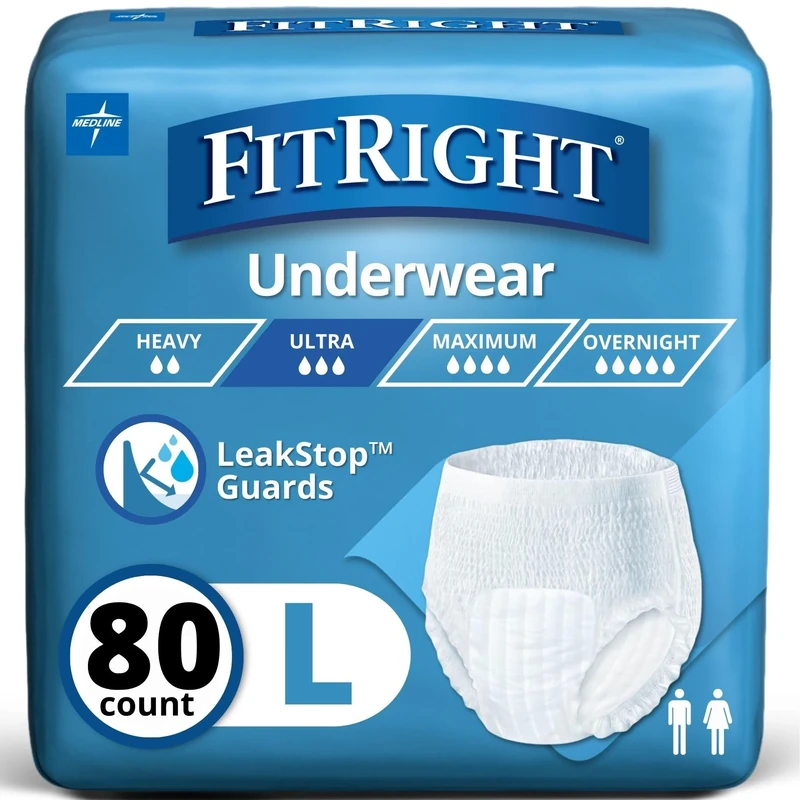 FitRight Ultra Adult Incontinence Underwear, Heavy Absorbency, Large, 40-56, 4 Packs of 20 (80 Total)