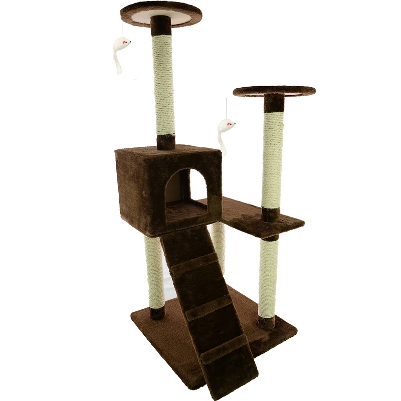 Mool Deluxe Cat Activity Centre and Scratching Tree/Post with Hidey-Hole/Multiple Viewing Platforms, Large, 132 cm, Brown