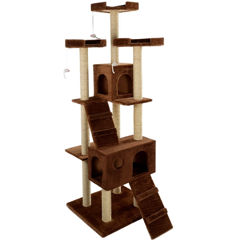 Mool Deluxe Cat Activity Centre and Scratching Tree/Post with Multiple Hidey-Holes/Viewing Platforms and Comfy Beds, Extra Large, 181 cm, Brown