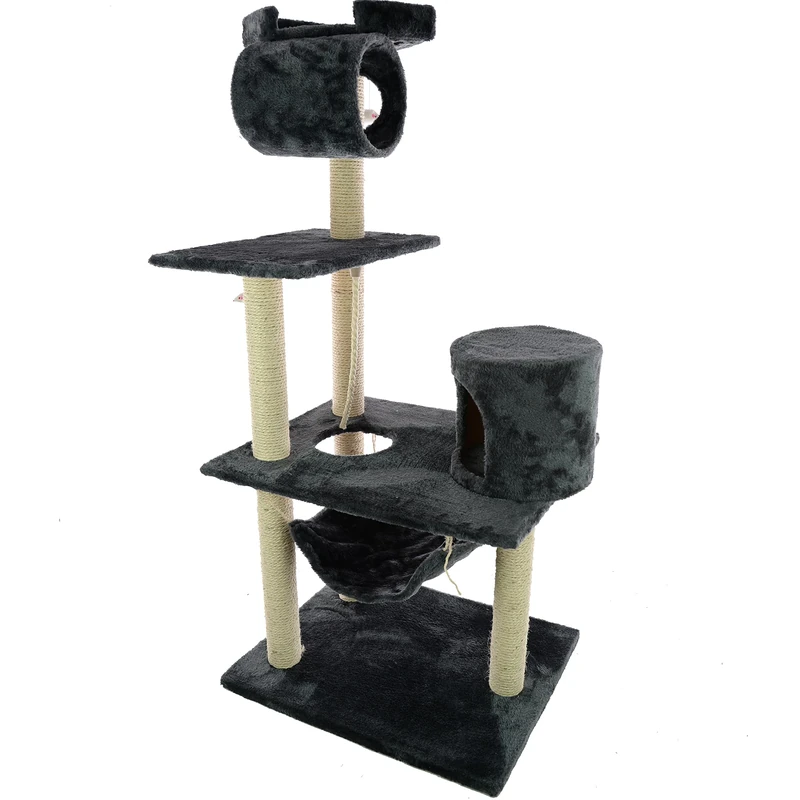 Mool Deluxe Cat Activity Centre and Scratching Tree/ Post with Multiple Hidey-Holes/ Viewing Platforms and Comfy Hamak Bed, Large, 158 cm, Grey
