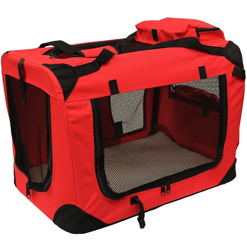 MOOL Lightweight Fabric Pet Carrier Crate for Dogs, Cats or Small Animals, Red