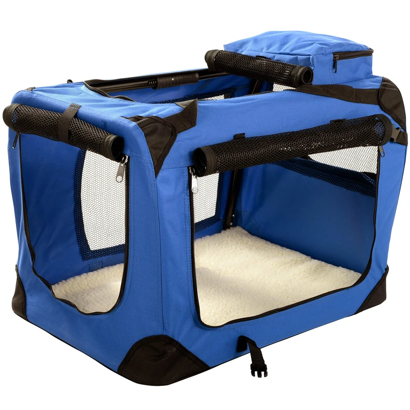 MOOL Extra-Large Pet Carrier Crate with Reversible Fleece Mat, Blue