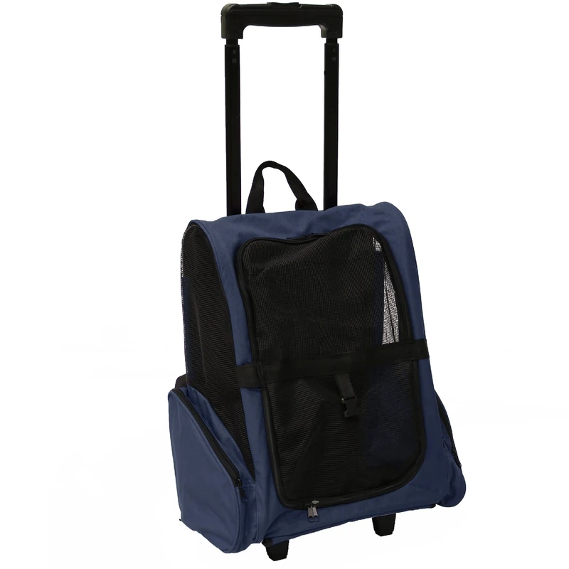 Mool Pet Carrier Backpack with Integrated Trolley and Telescopic Handle, 36 x 36x49 cm, Navy Blue
