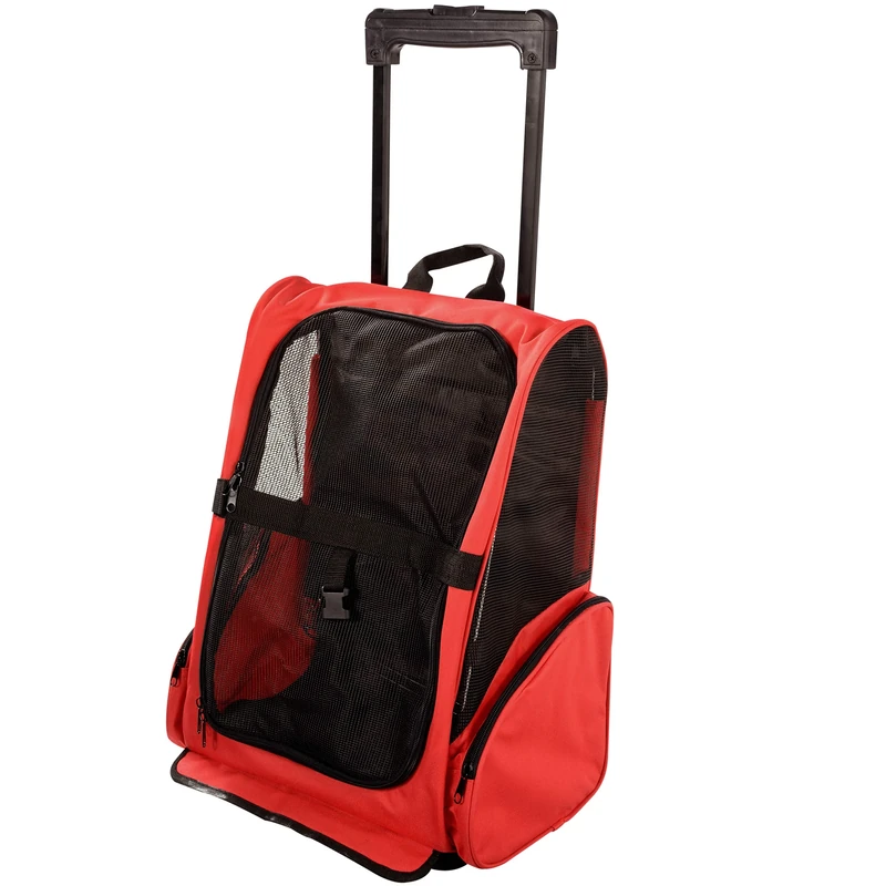 Pet Travel Bag Carrier Backpack with Integrated Trolley and Retractable Handle