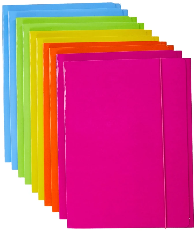 Folder 3 Flaps with Elastic 600 g, A4 Format, Assorted Colours: Light Blue-Acid Green, Orange-Fuchsia-Yellow, Pack of 50