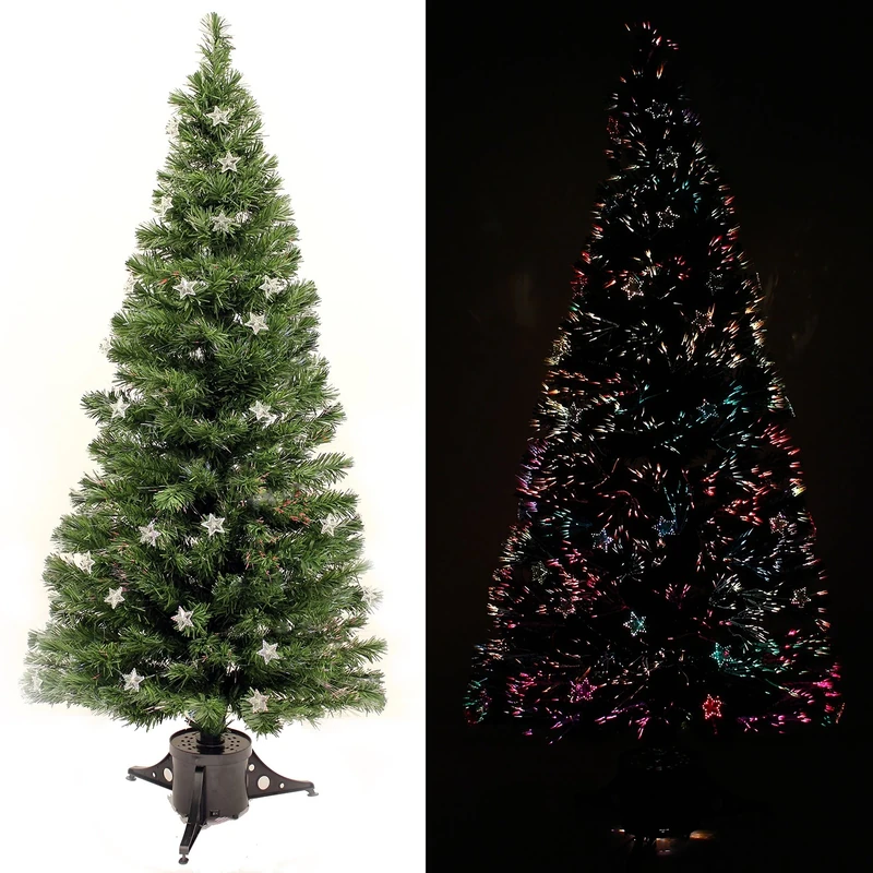 WeRChristmas 6 ft Pre-Lit Multi-Colour Fibre Optic Christmas Tree with 40 Stars