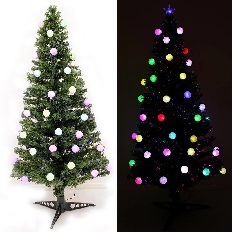WeRChristmas 5 ft Pre-Lit Multi-Colour Fibre Optic Christmas Tree with 32 Slow Flash LED Baubles and Star Topper