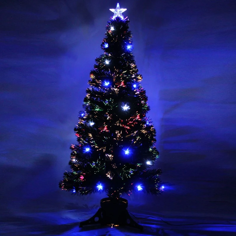 WeRChristmas 5 ft Black Pre-Lit Multi-Colour Fibre Optic Christmas Tree with Blue/ White LED and Star Topper