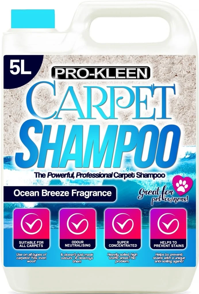 Pro-Kleen Professional Carpet & Upholstery Shampoo – Ocean Fresh Fragrance 5L - High Concentrate Cleaning Solution - Suitable for All Machines