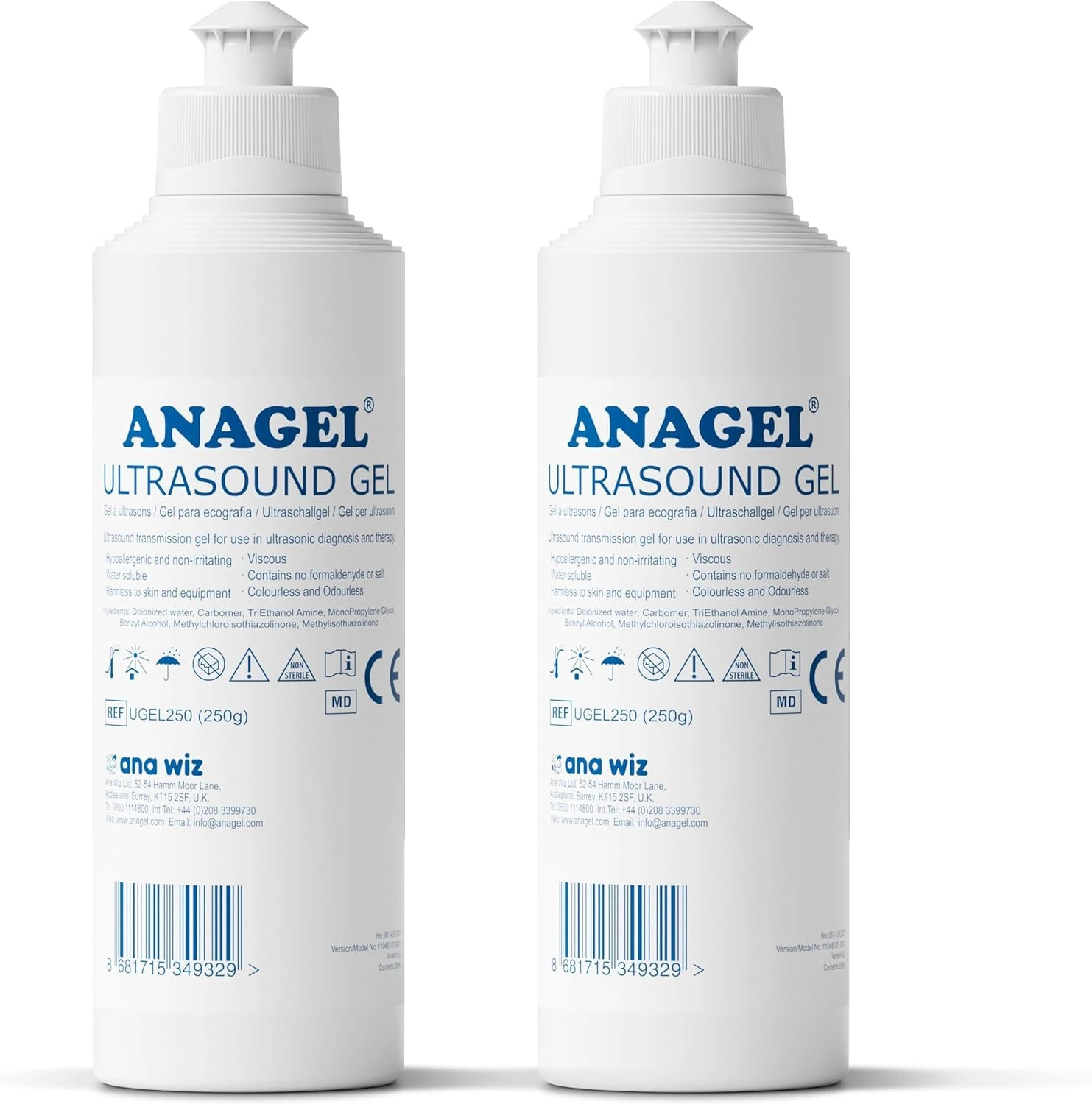 Anagel 250ml Ultrasound Transmission Gel - Pack of 2