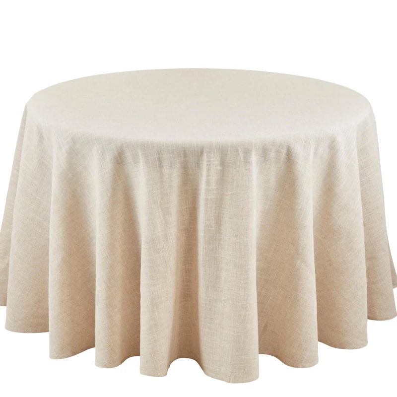 SARO LIFESTYLE Poly and Linen Blend Toscana Tablecloth with No Hemstitch Border, Natural, 90"