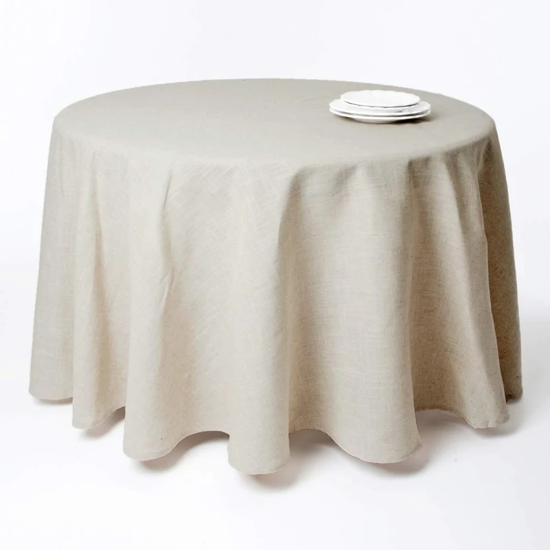 SARO LIFESTYLE Poly and Linen Blend Toscana Tablecloth with No Hemstitch Border, Natural, 120"