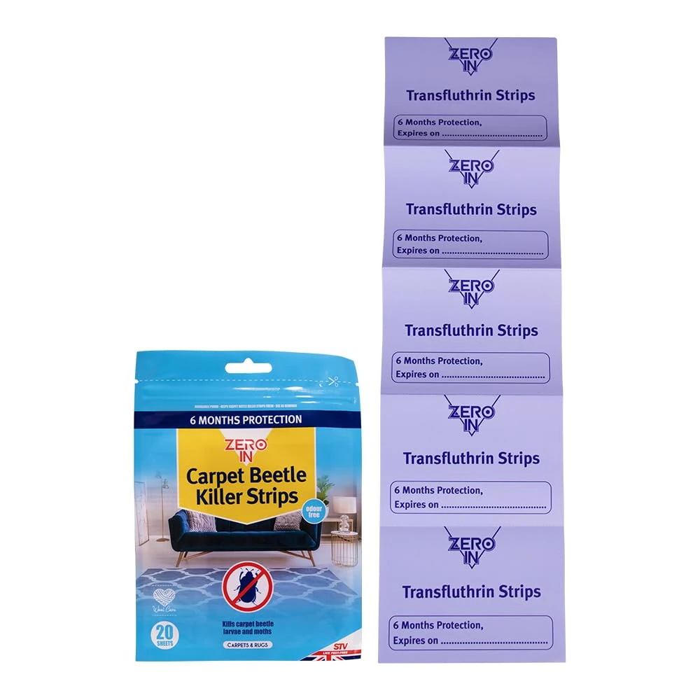 Zero In Carpet Beetle & Moth Killer Strip - 20-Pack Place in Wardrobes, Cupboards and Drawers to Kill Moths, Eggs and Larvae Fragranced
