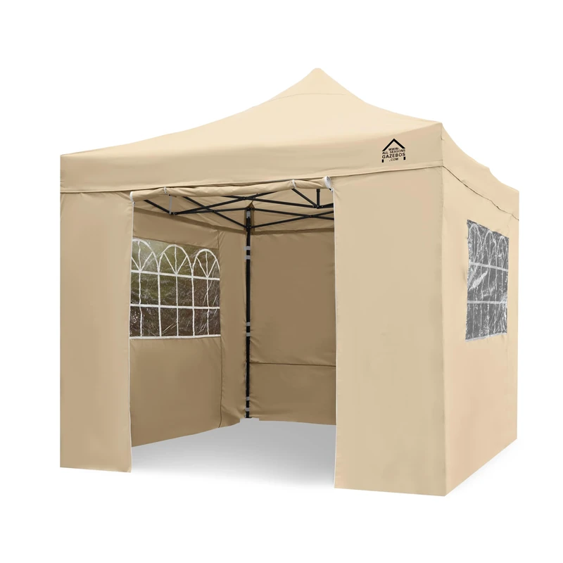 All Seasons Gazebos | 3x3m Pop Up Gazebo with 4 Premium Side Walls, Accessory Pack & Wheeled Bag | Heavy Duty, Fully Waterproof, High-Grade Materials (Beige)