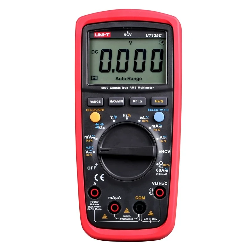 UNI-T UT139C CAT III 600V UT139 Series True RMS Digital Multimeter with Frequency,NCV,Resistance, Voltage,Temperature measurement,Red/Grey