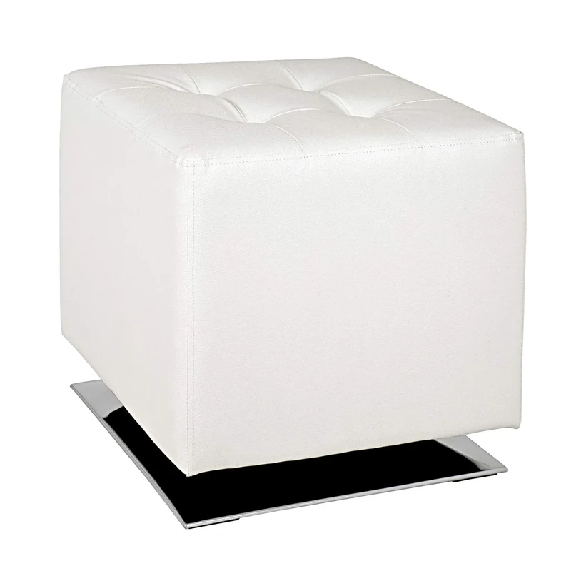 HAKU Möbel Stool Chrome, White, Synthetic Fabric With Leather Look, Metal - Size: W 40 cm X H 42 cm X D 40 cm, Style: Modern