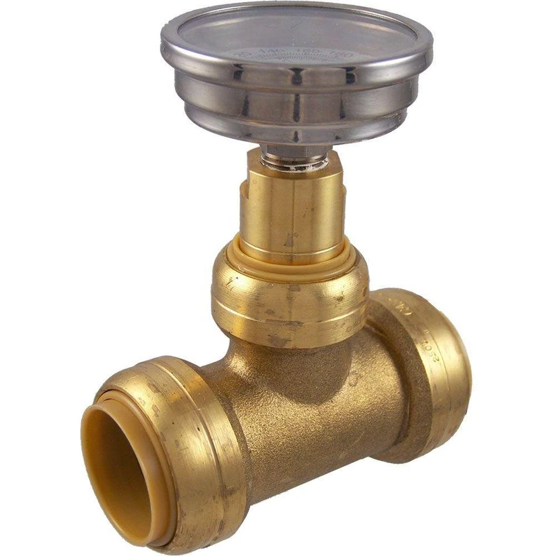 SharkBite 24441 Brass Push-to-Connect Tee with Water Temperature Gauge, 1"