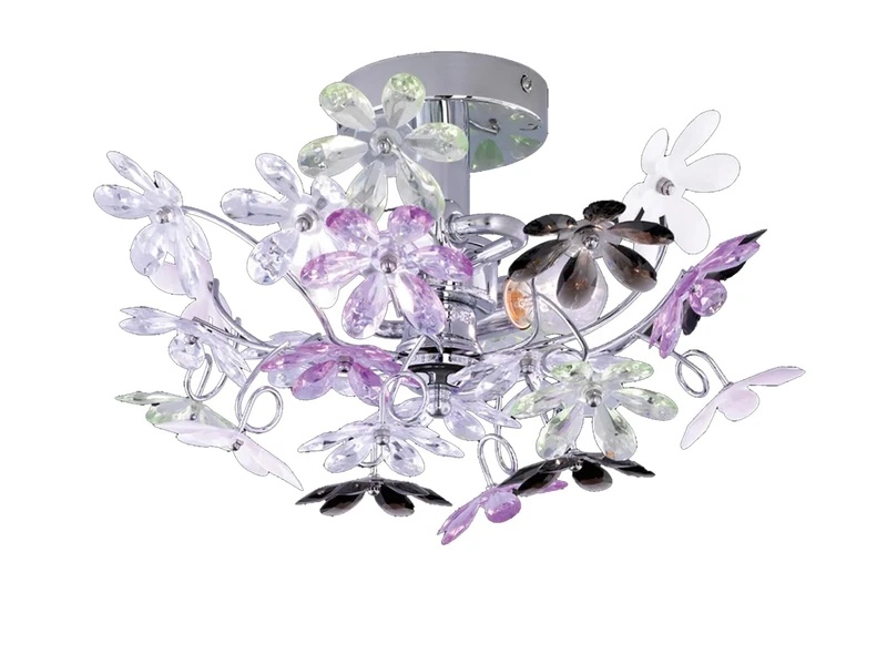 Reality Leuchten R20012017 Wall/Ceiling Light with Clear Colourful Blossoms 2X E14 Maximum 40 W Bulbs/Bulbs not Included/Diameter 38 cm Chrome
