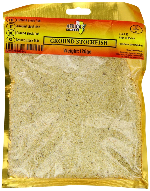 Africa’s Finest Ground Stock Fish 120g, (Pack of 10), Dried Ground Stockfish Powder with Salt, Traditional African Cooking Ingredient for Soups, Stews, Sauces & Everyday Recipes