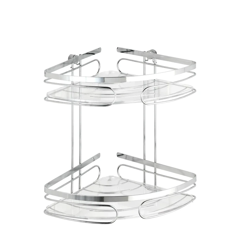 WENKO 20412100 2Tier Corner Rack Premium Fixing without drilling, Metal Stainless steel, 26.5 x 27.5 x 19 cm, Shiny