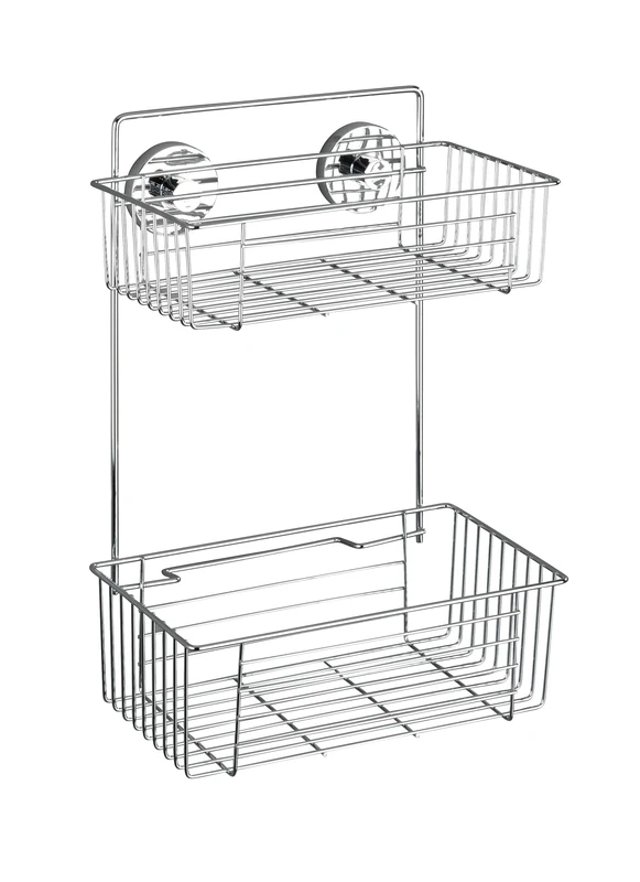 WENKO 20889100 Vacuum-Loc 2-Tier wall rack Bari - fixing without drilling, Metal - Steel, 26 x 38 x 17 cm, Chrome