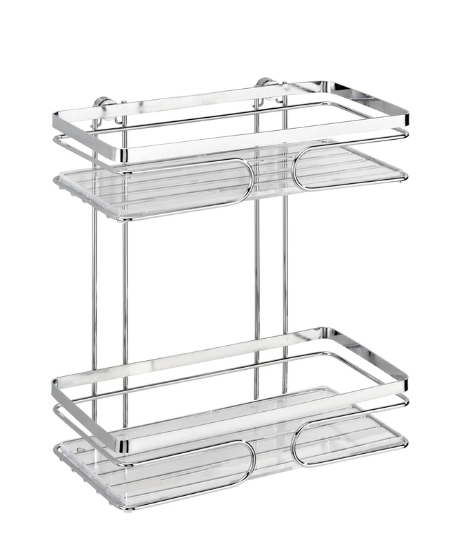WENKO 20410100 2-Tier Wall Rack Premium - fixing without drilling, Stainless steel, 24 x 27 x 13.5 cm, Shiny