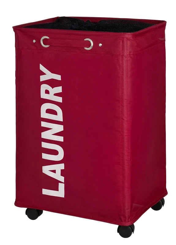 WENKO 3450111100 Laundry bin Quadro Red Laundry basket, capacity 79 L, Plastic Polyester, 40 x 60 x 33 cm, Red