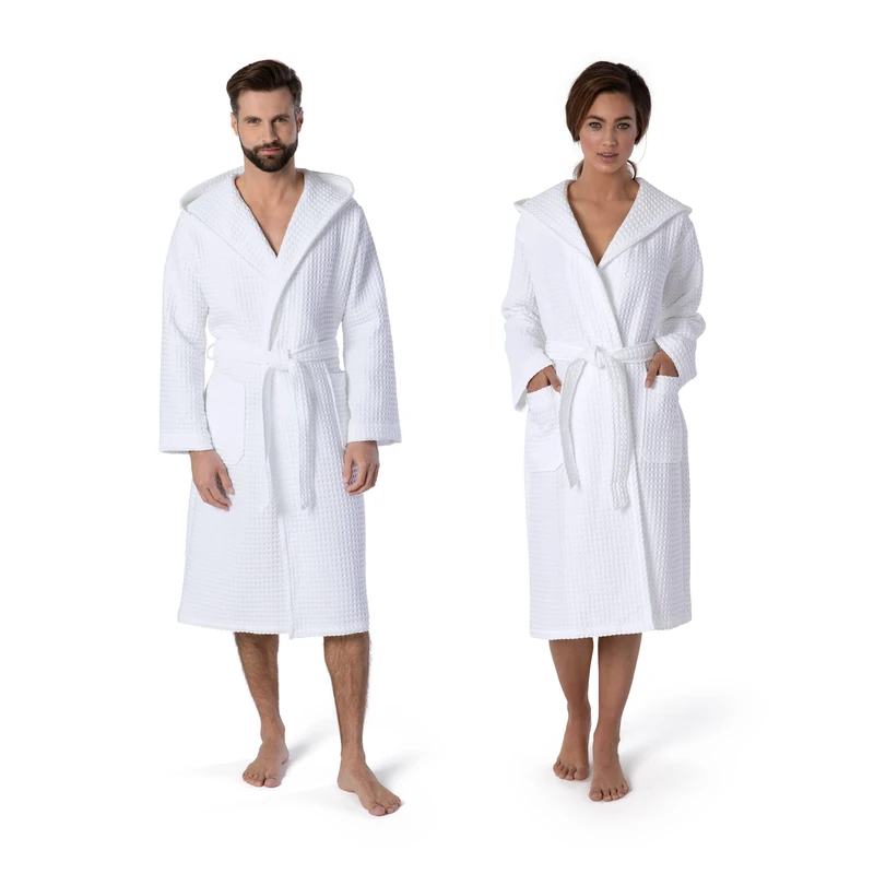 Möve Piquée hooded bathrobe in size L made of 100% cotton, snow