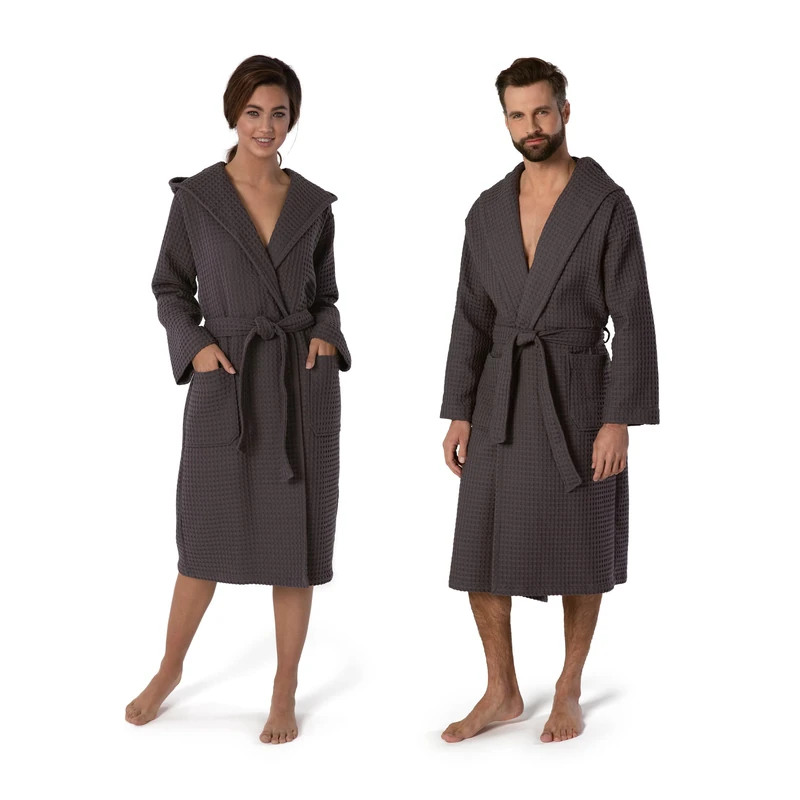 Möve Piquée hooded bathrobe in size S made of 100% cotton, graphite