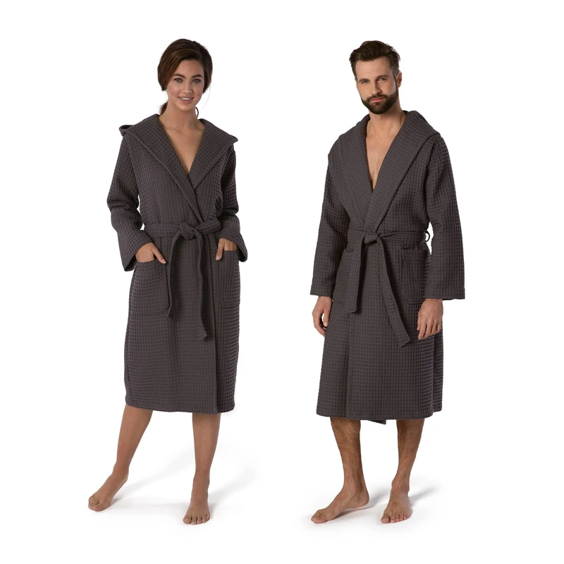 möve Piquée hooded bathrobe in size XL made of 100% cotton, graphite