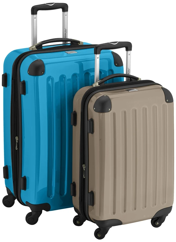HAUPTSTADTKOFFER® · Two-Piece Hard-Side suitcases Set high Gloss · Cabin Luggage 45 Liter (55 x 35 x 20 cm) + Suitcase 87 Liter (63 x 42 x 28 cm) · Combination Lock (cyanblue-Champagne)