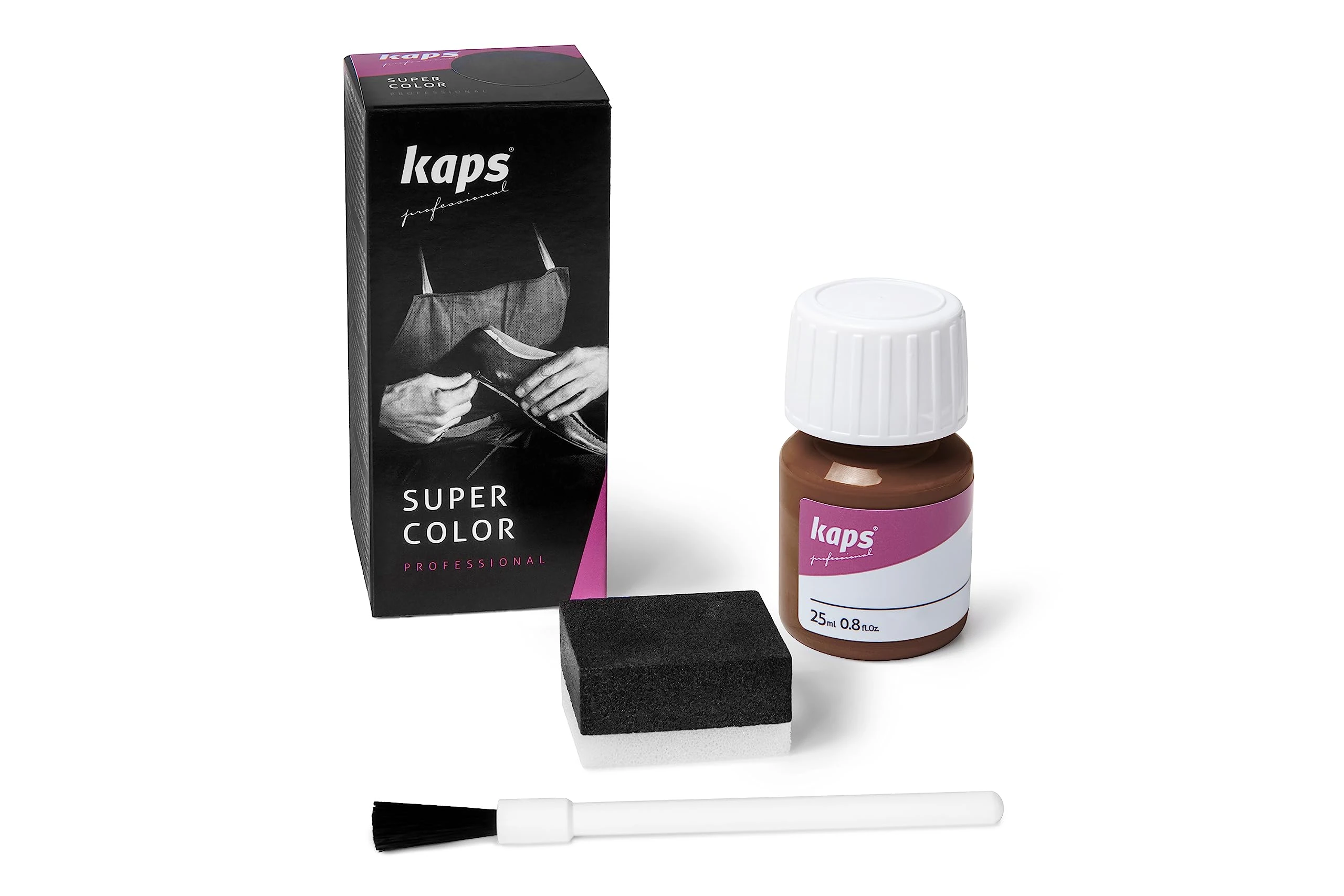 Kaps Super Color, Dye for Natural, Faux Leather and Fabric, Dye for Shoes, Boots and Bags with Sponge and Brush (179 - Walnut)