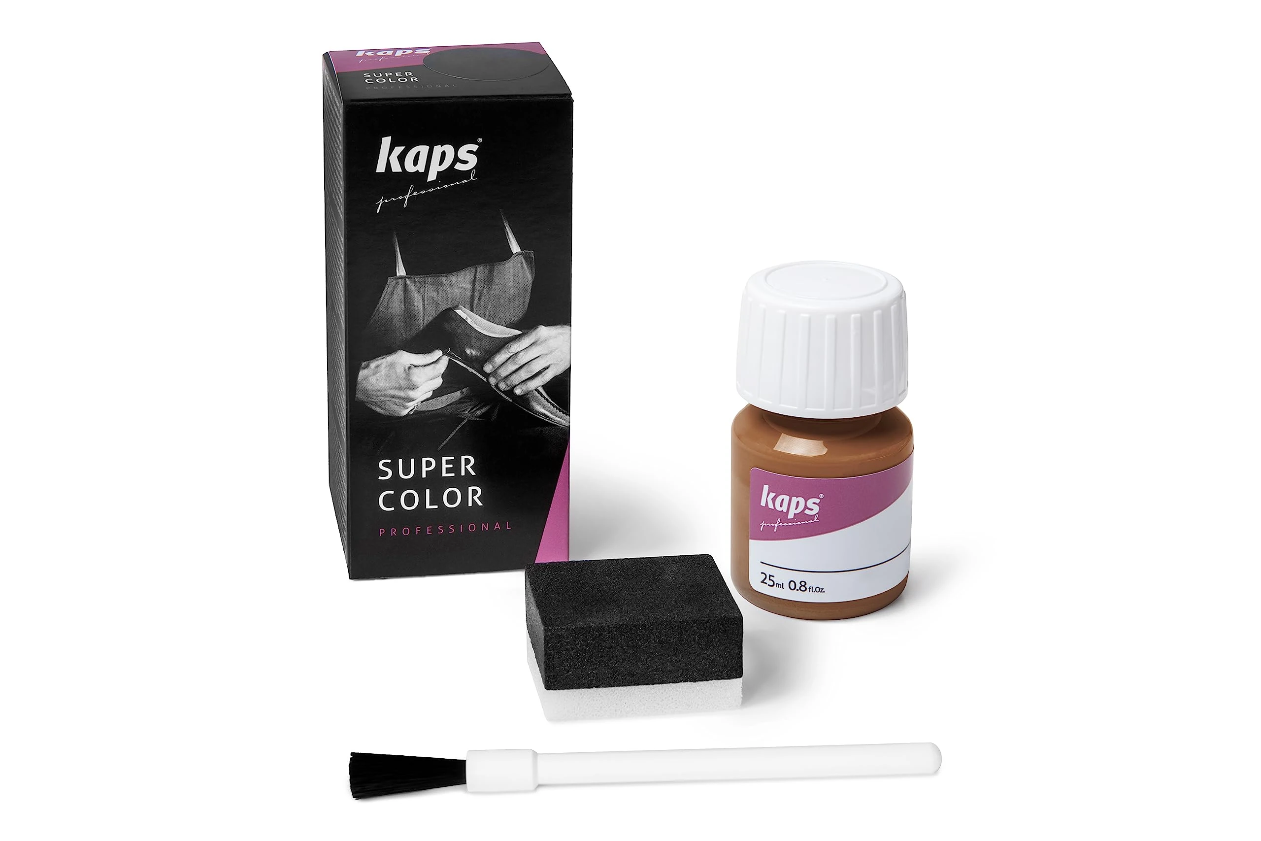 Kaps Super Color, Dye for Natural, Faux Leather and Fabric, Dye for Shoes, Boots and Bags with Sponge and Brush (149 - Cognac)
