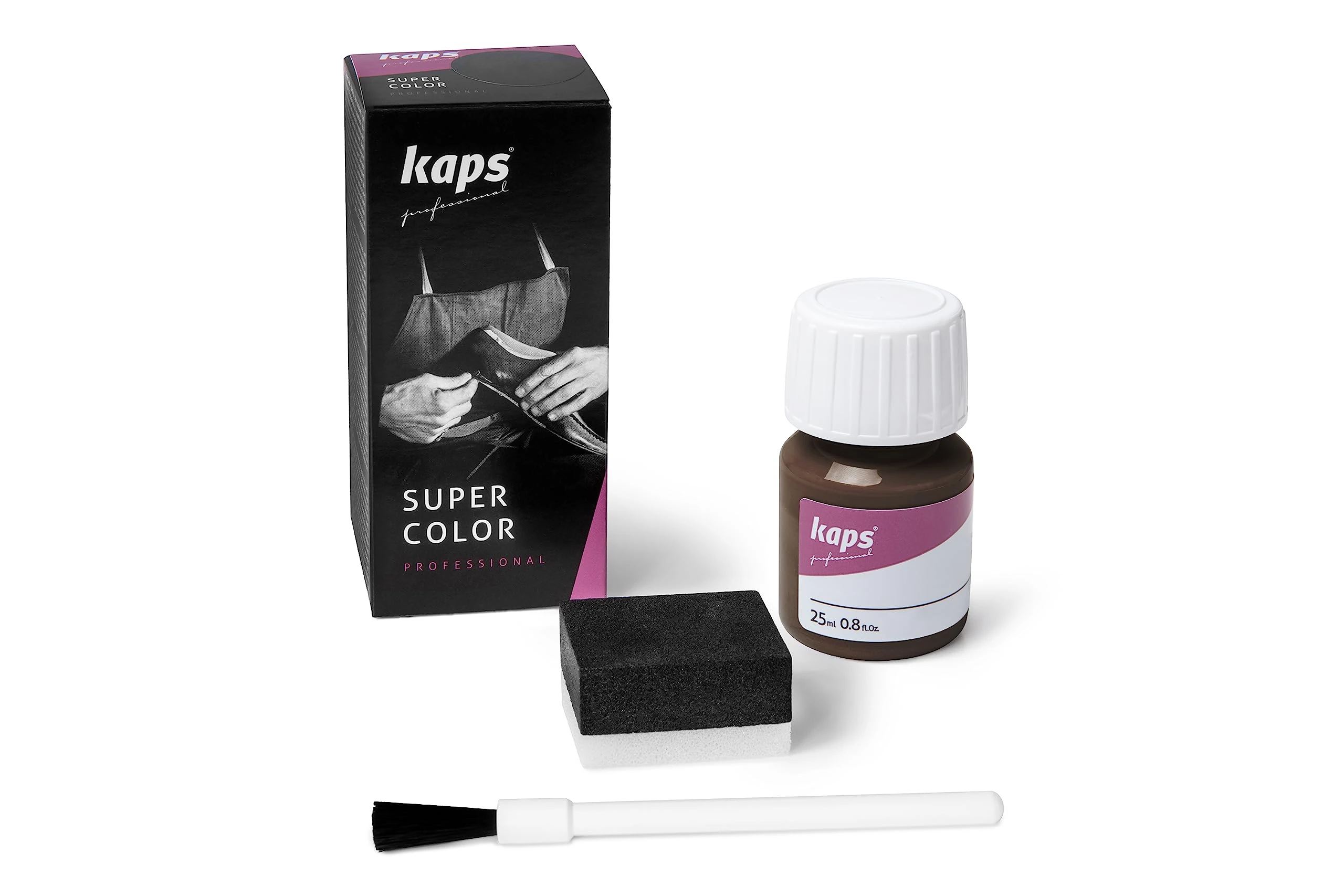 Kaps Super Color, Dye for Natural, Faux Leather and Fabric, Dye for Shoes, Boots and Bags with Sponge and Brush (139 - Middle Brown)