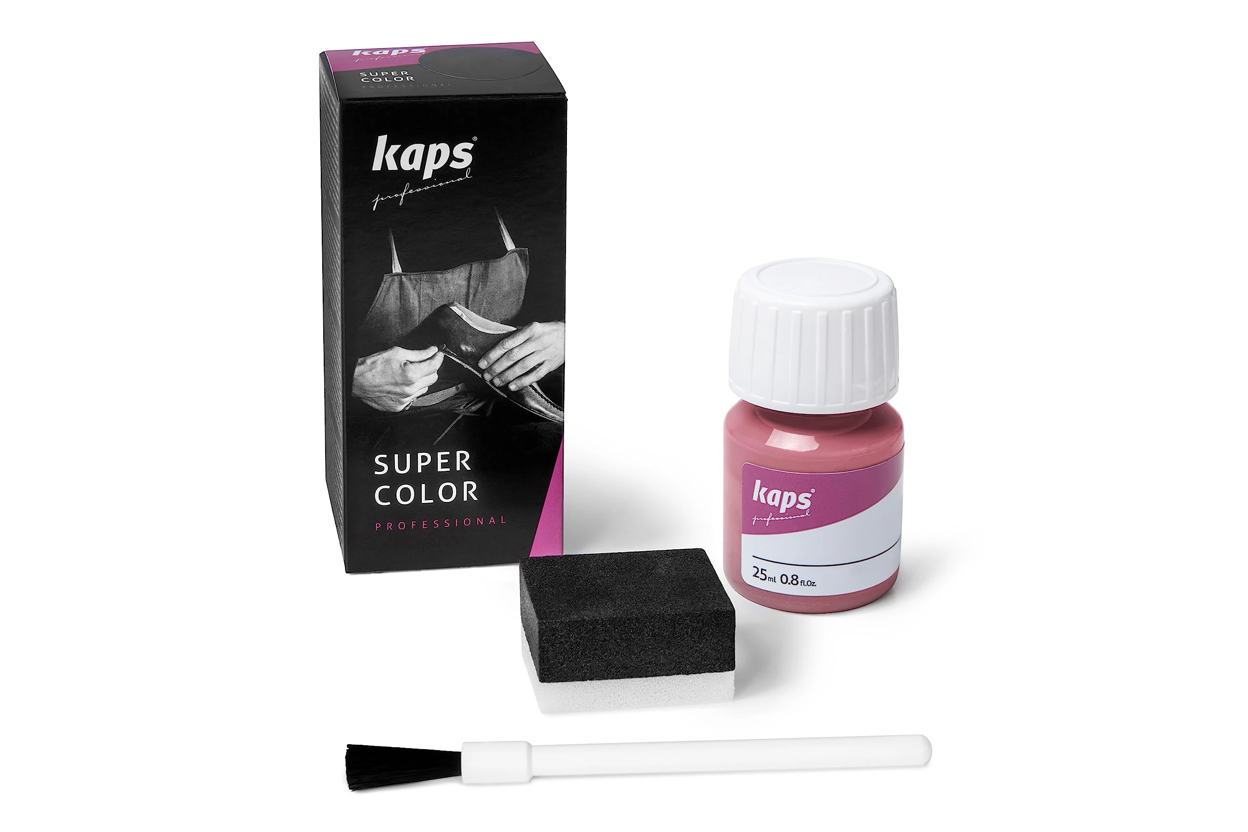 Kaps Super Color, Dye for Natural, Faux Leather and Fabric, Dye for Shoes, Boots and Bags with Sponge and Brush (160 - Pink)