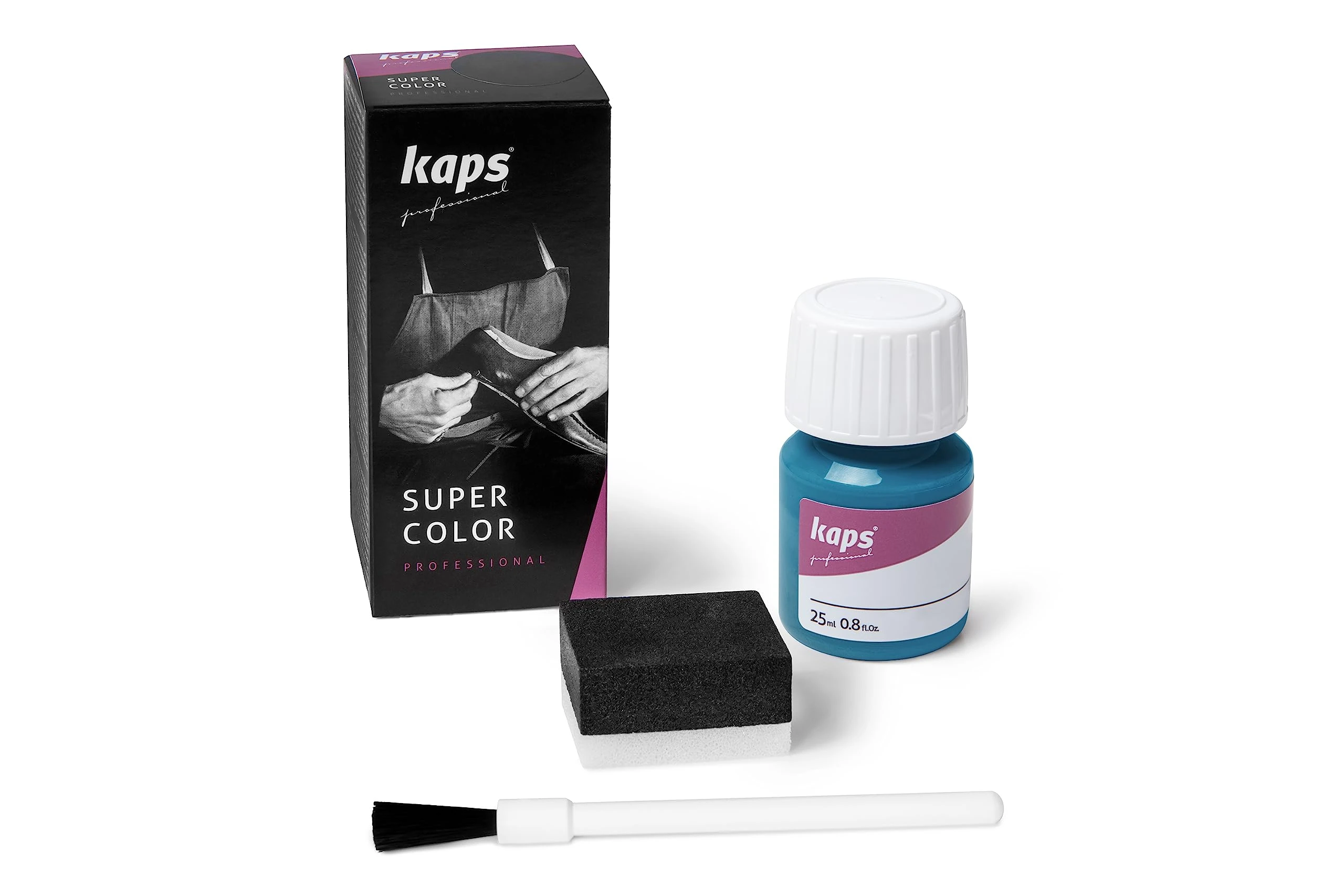Kaps Super Color, Dye for Natural, Faux Leather and Fabric, Dye for Shoes, Boots and Bags with Sponge and Brush (122 - Daphne)