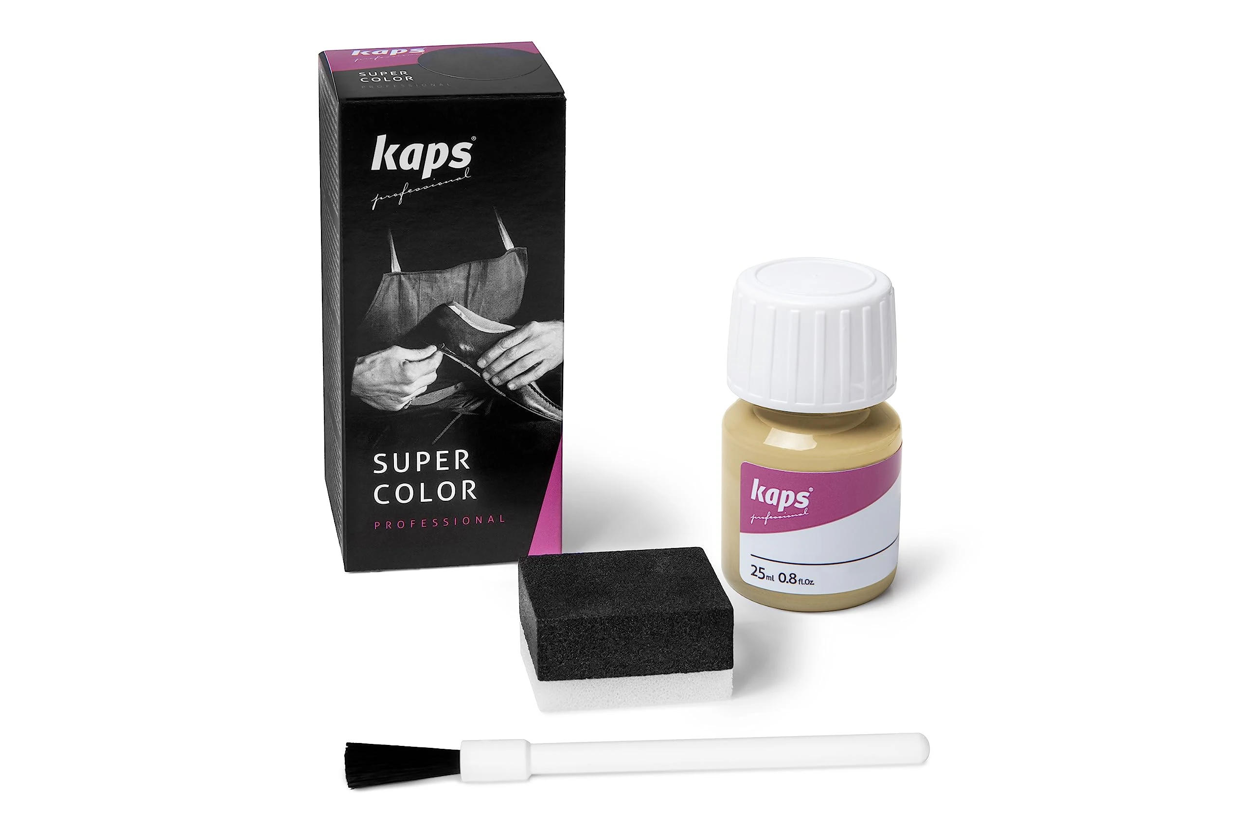 Kaps Super Color, Dye for Natural, Faux Leather and Fabric, Dye for Shoes, Boots and Bags with Sponge and Brush (137 - Cream)