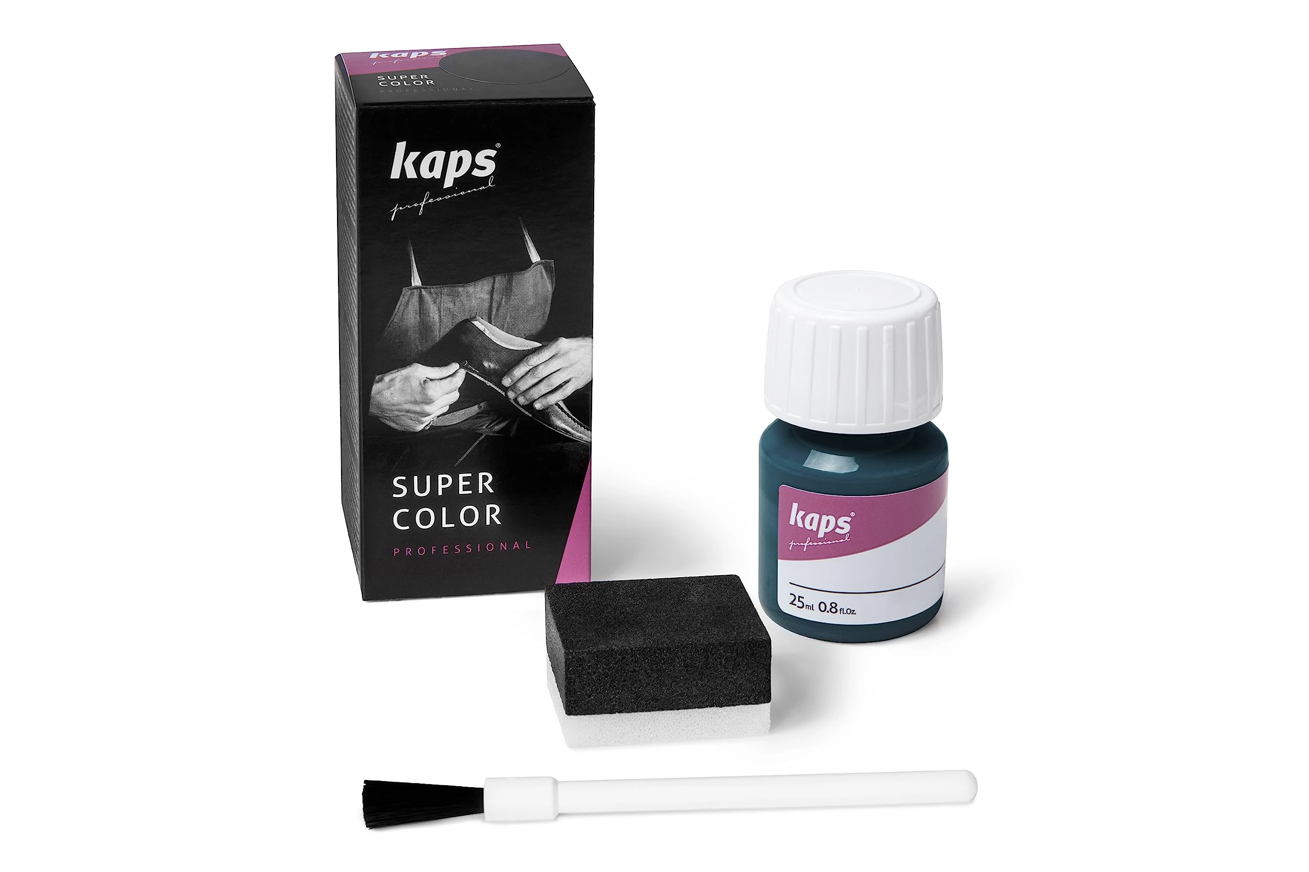 Kaps Super Color, Dye for Natural, Faux Leather and Fabric, Dye for Shoes, Boots and Bags with Sponge and Brush (158 - Air Blue)